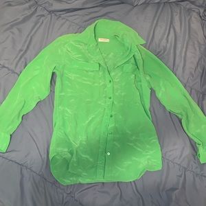 Green Silk Blouse Button Down Woman
